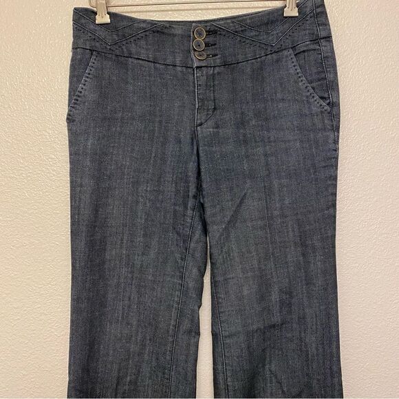 Maurices mid rise dark chambray blue jeans fabric button boot cut 7/8 Long - Picture 4 of 11